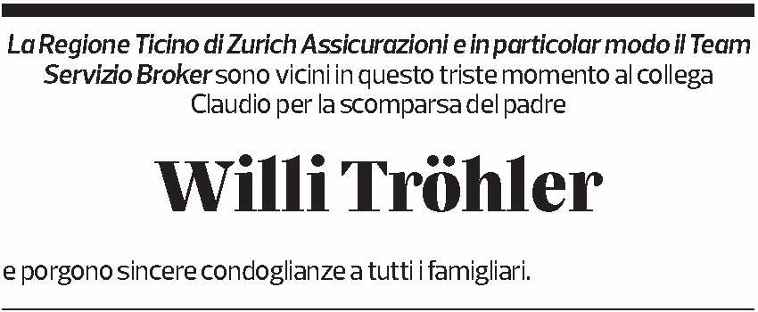 Annuncio funebre Willi Tröhler