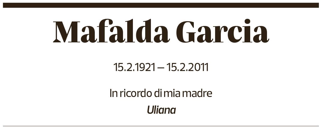 Annuncio funebre Mafalda Garcia