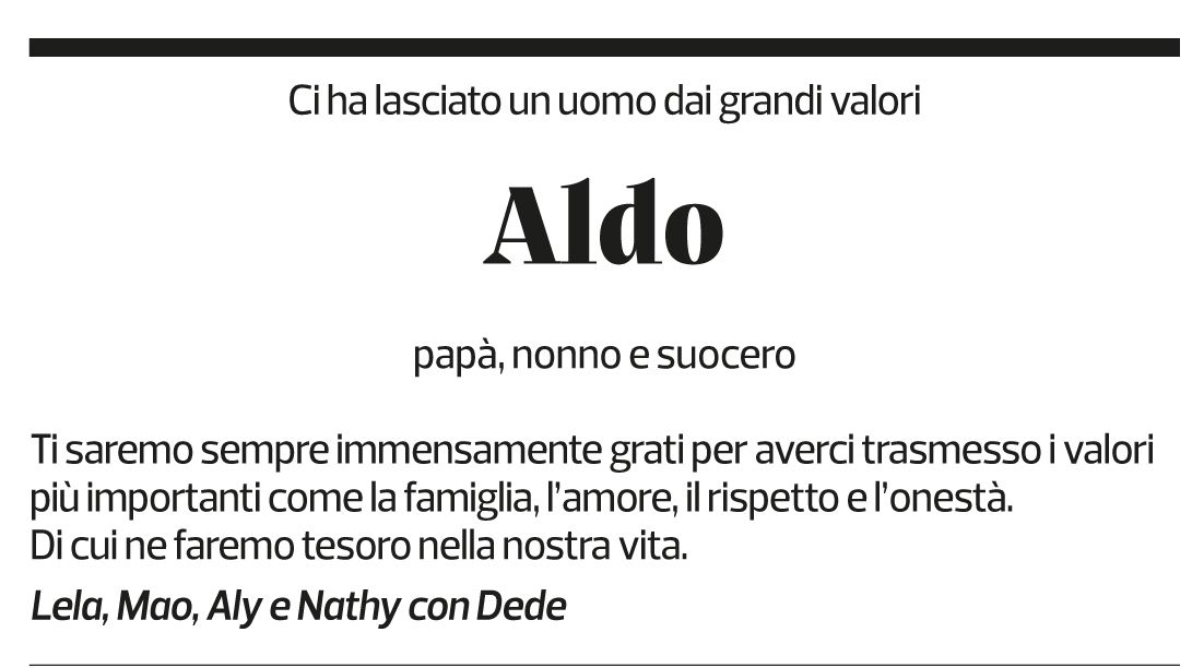 Annuncio funebre Aldo Rusconi