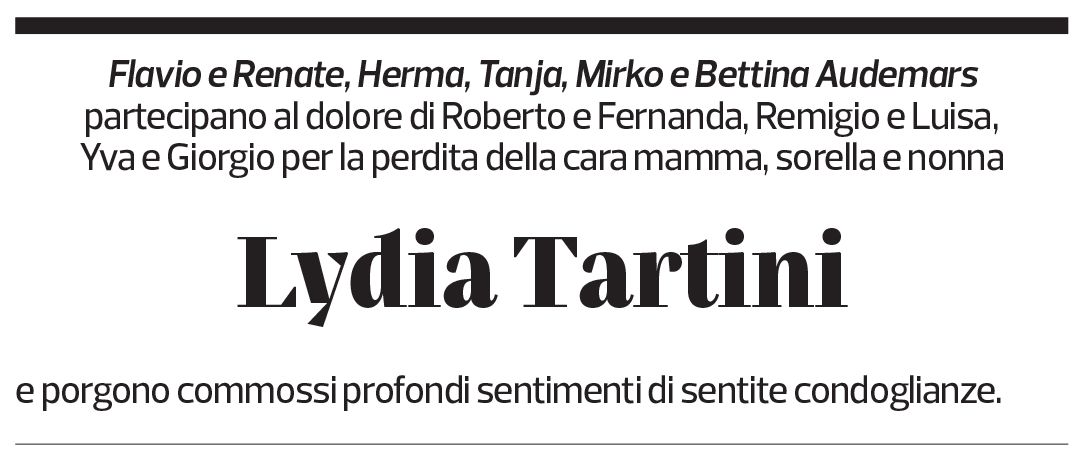 Annuncio funebre Lydia Tartini