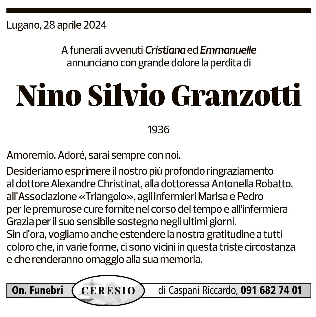 Annuncio funebre Nino Silvio Granzotti