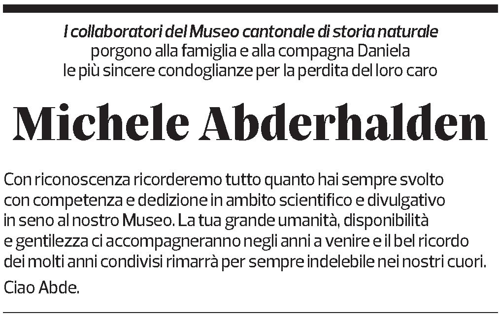 Annuncio funebre Michele Abderhalden