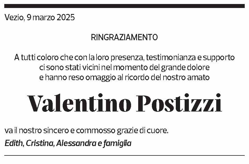 Annuncio funebre Valentino Postizzi