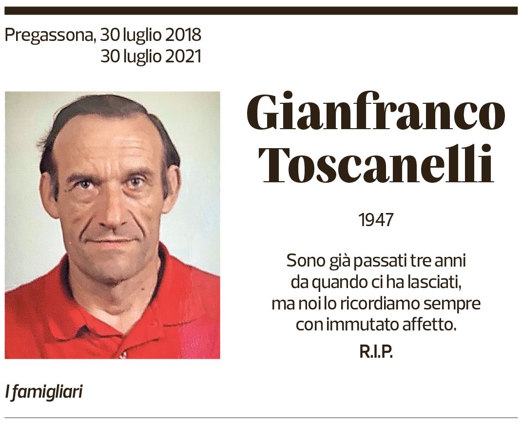 Annuncio funebre Gianfranco Toscanelli