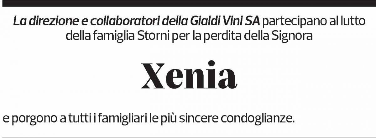 Annuncio funebre Xenia Storni-de Luigi