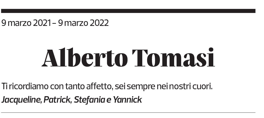 Annuncio funebre Alberto Tomasi