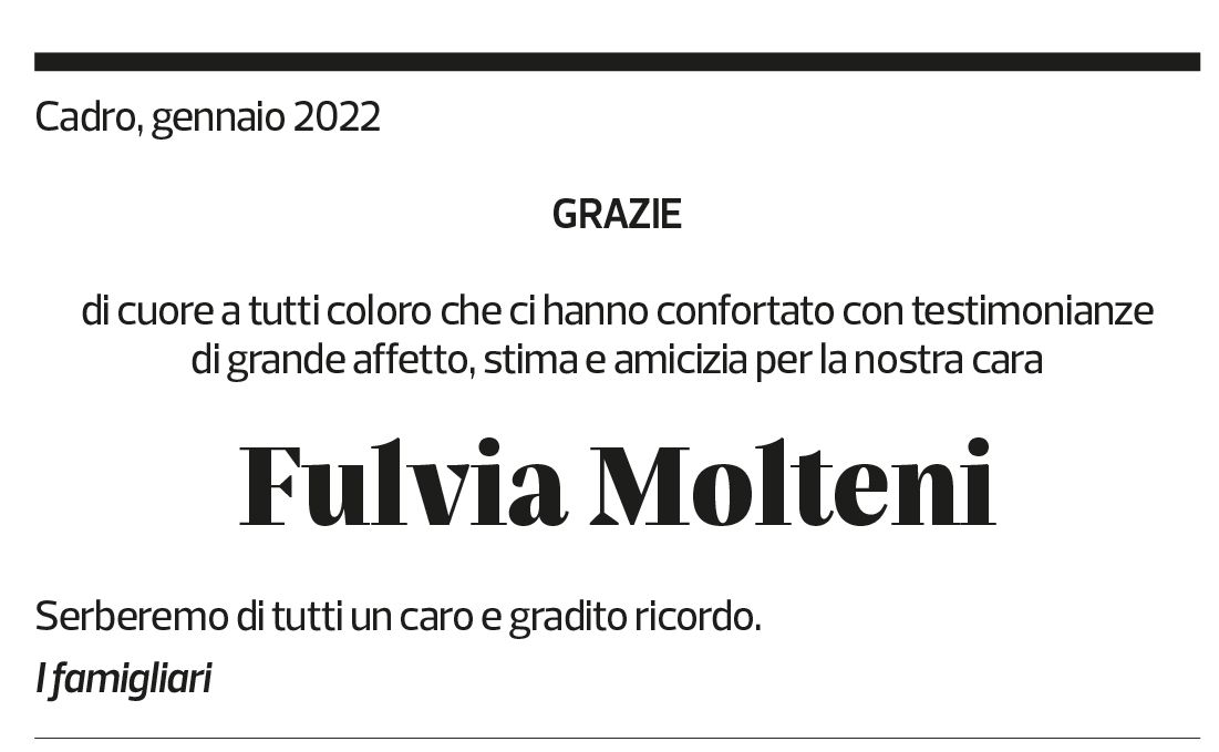 Annuncio funebre Fulvia Molteni