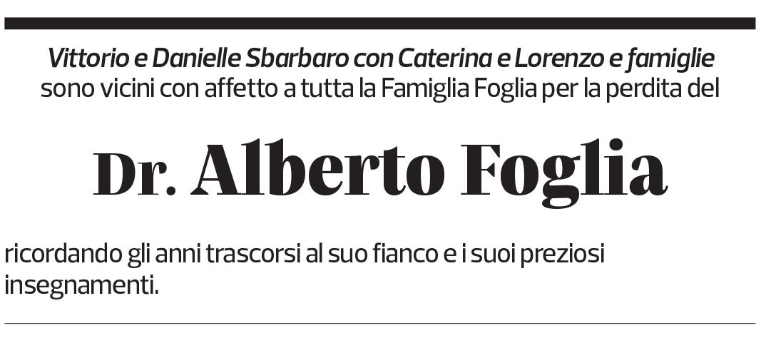 Annuncio funebre Alberto Foglia