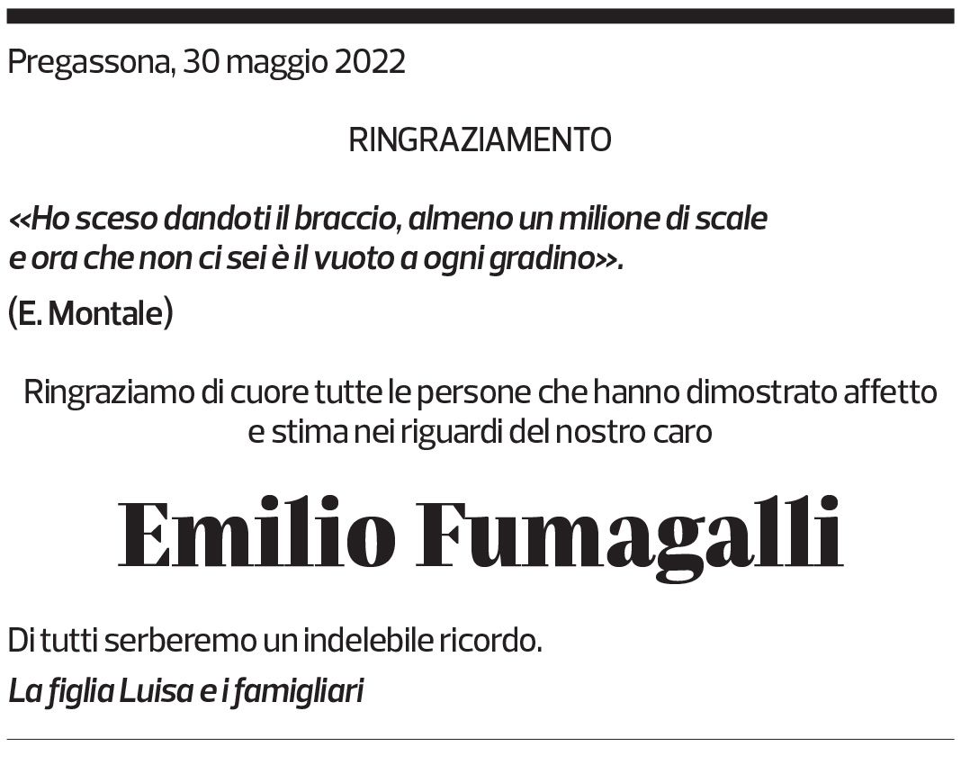 Annuncio funebre Emilio Fumagalli