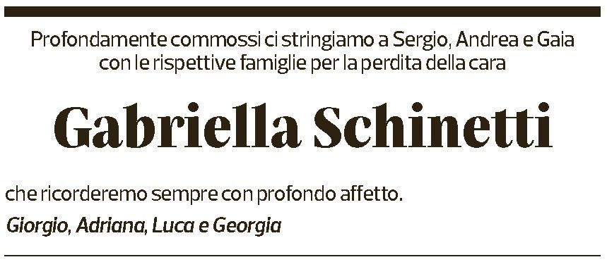 Annuncio funebre Gabriella Schinetti