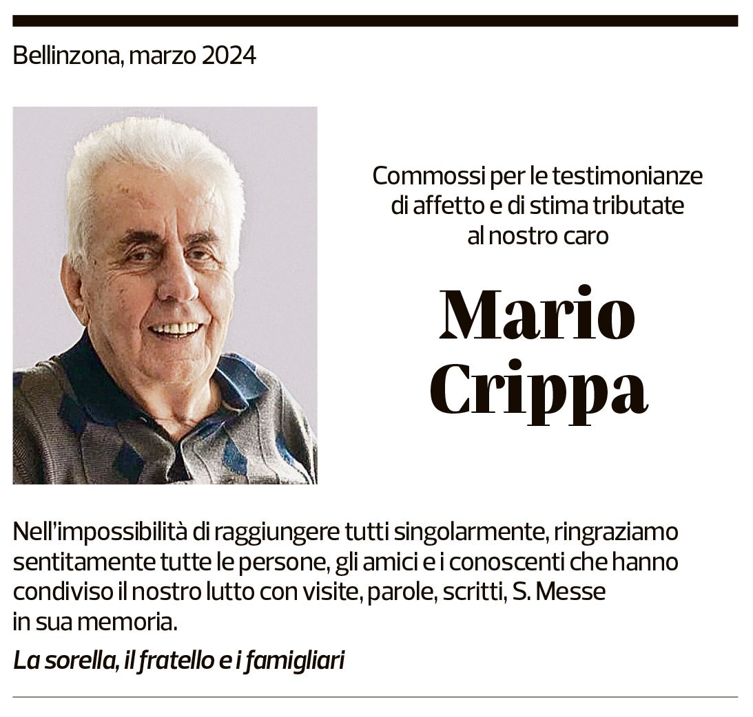 Annuncio funebre Mario Crippa