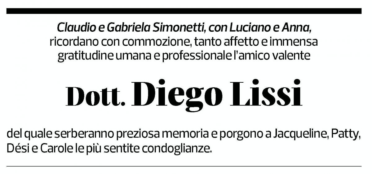 Annuncio funebre Diego Lissi