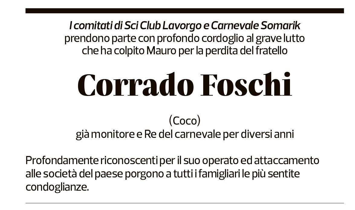 Annuncio funebre Corrado Foschi