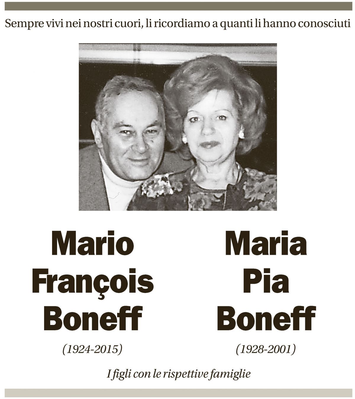 Annuncio funebre Mario François, Maria Pia Boneff