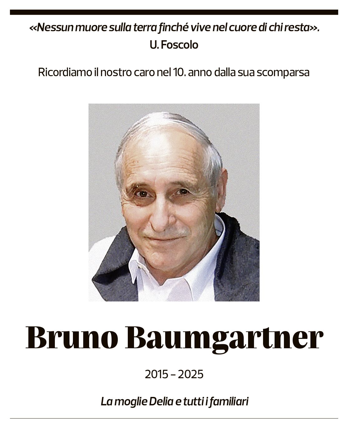 Annuncio funebre Bruno Baumgartner