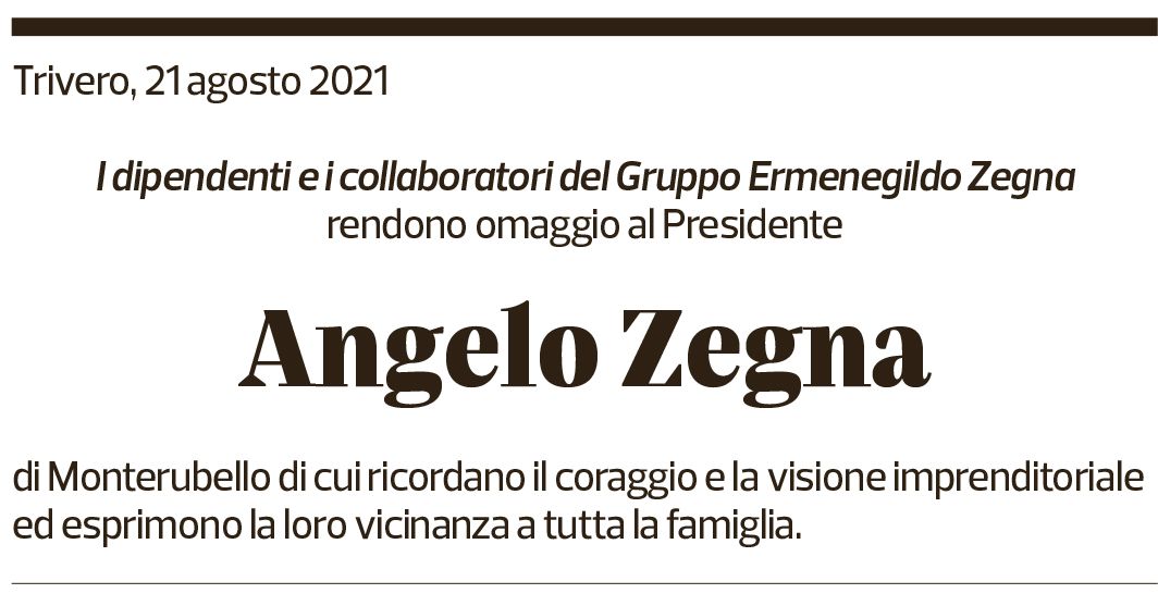 Annuncio funebre Angelo Zegna