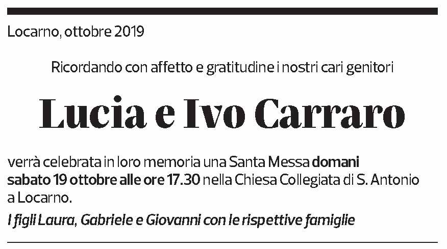 Annuncio funebre Lucia Carraro Ivo Carraro
