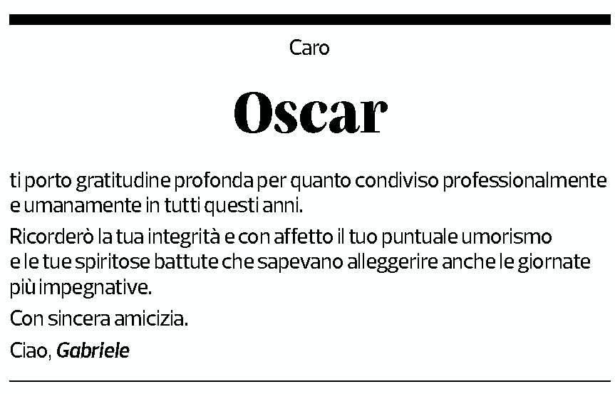 Annuncio funebre Oscar Tagliabue