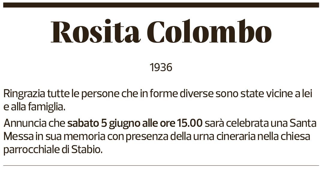 Annuncio funebre Rosita Colombo