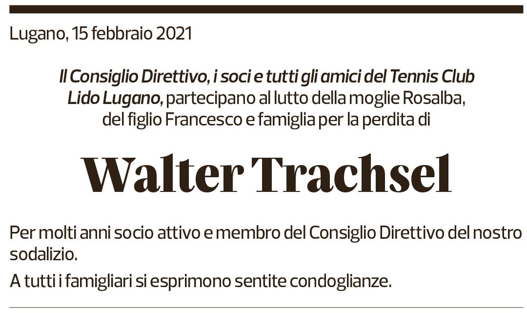 Annuncio funebre Walter Trachsel