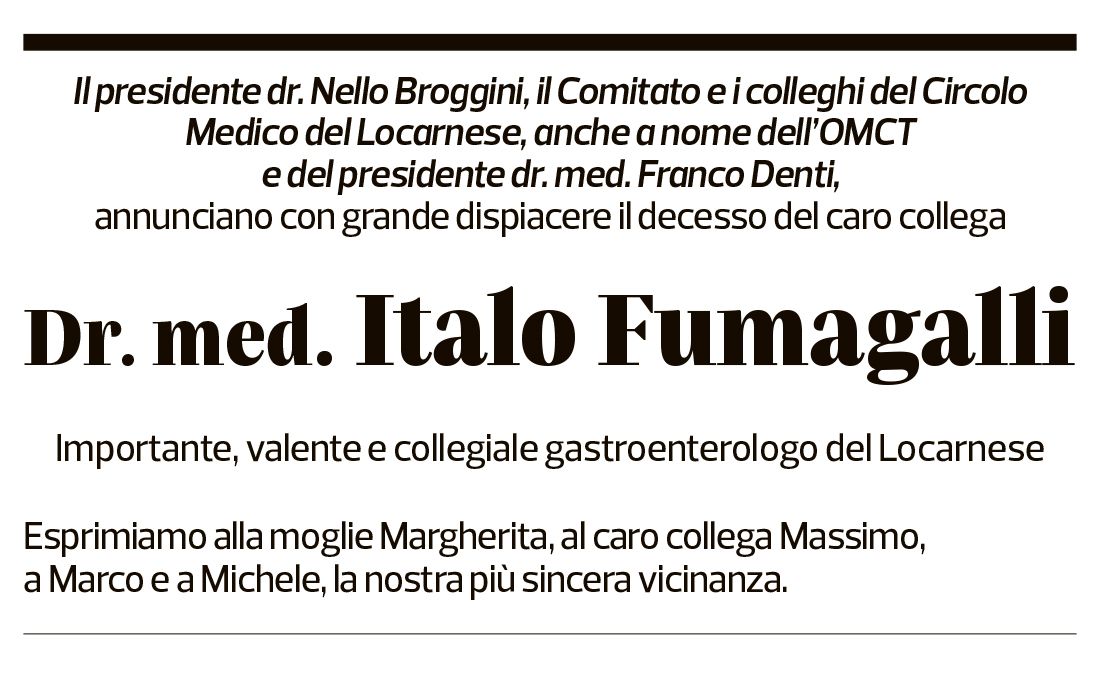 Annuncio funebre Italo Fumagalli