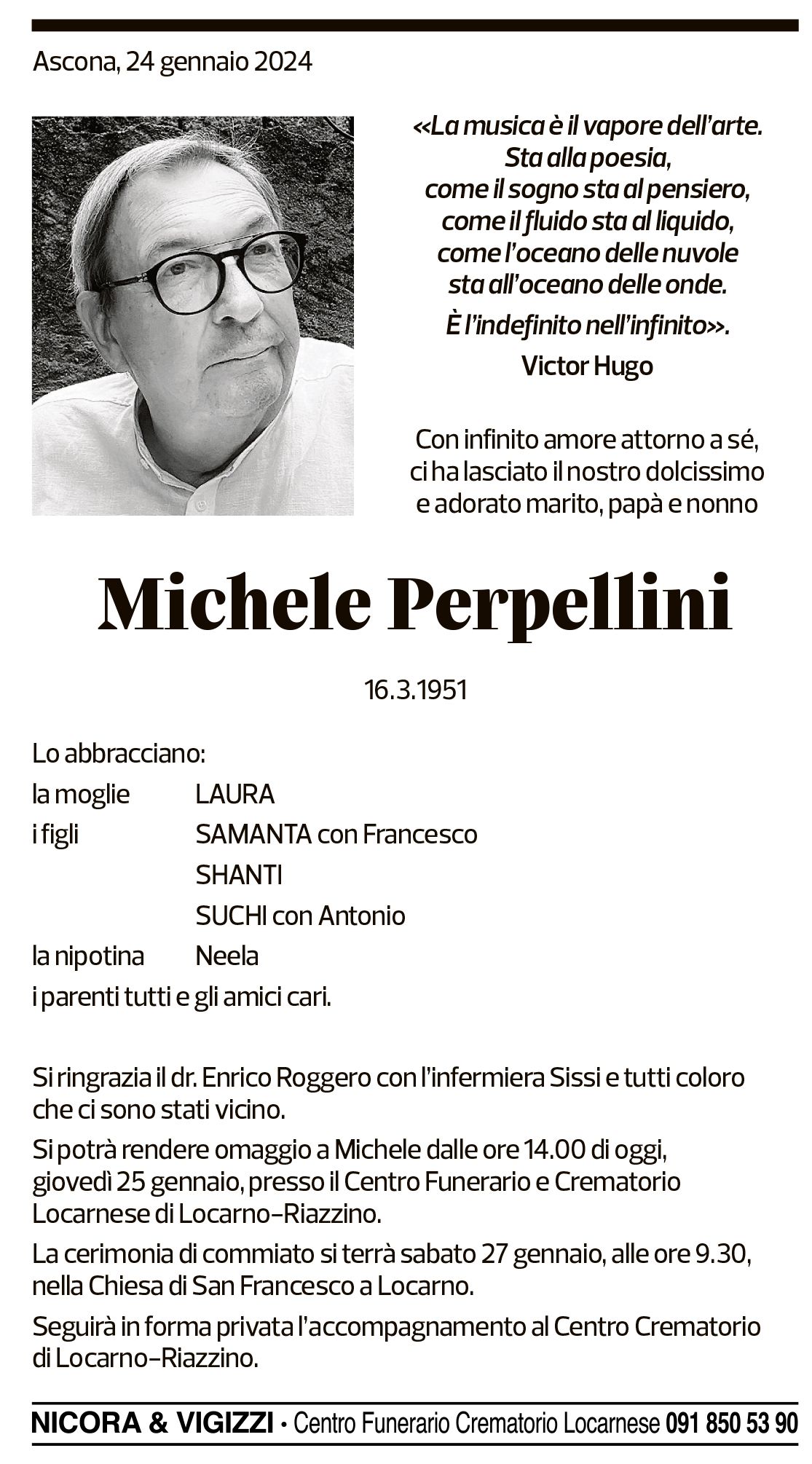 Annuncio funebre Michele Perpellini