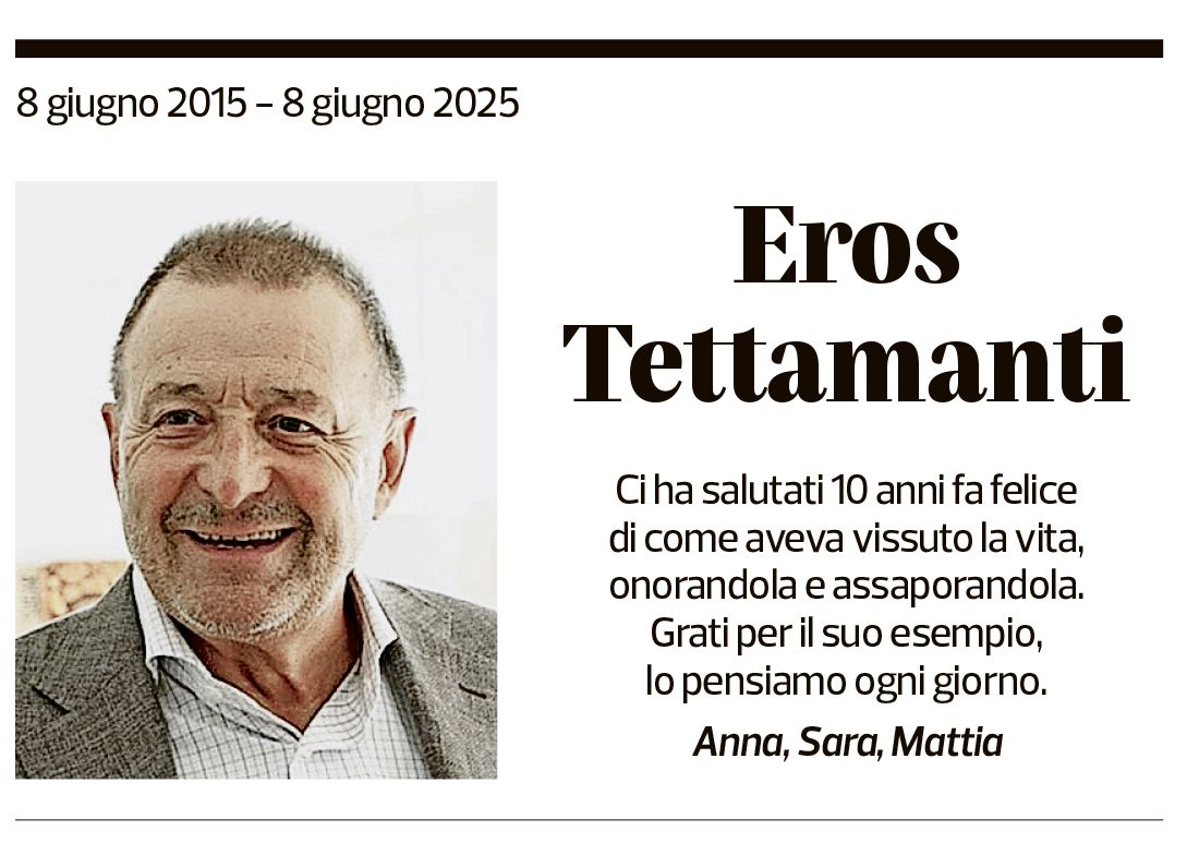 Annuncio funebre Eros Tettamanti