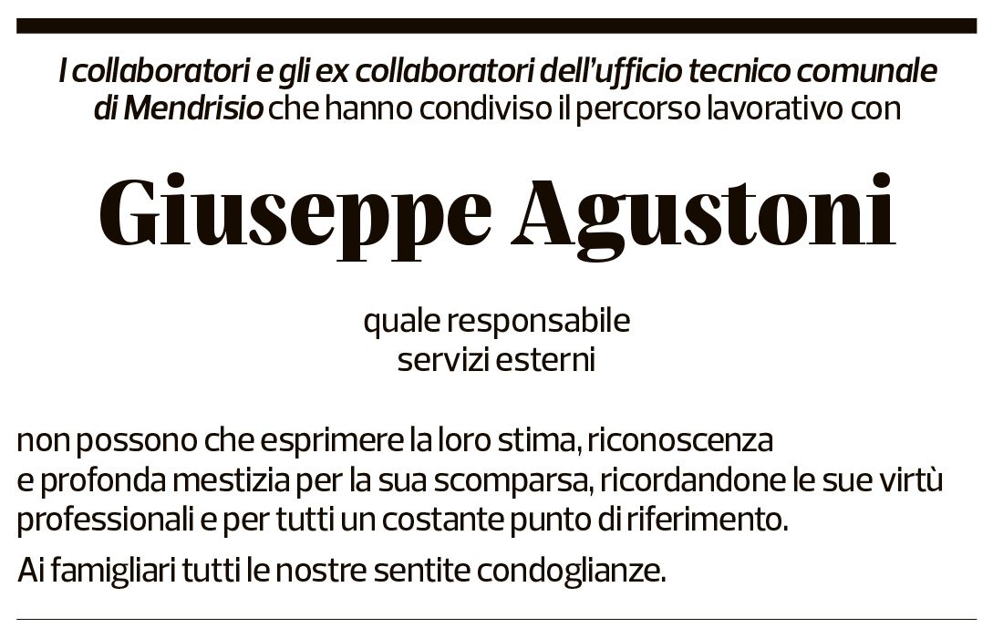 Annuncio funebre Giuseppe Agustoni