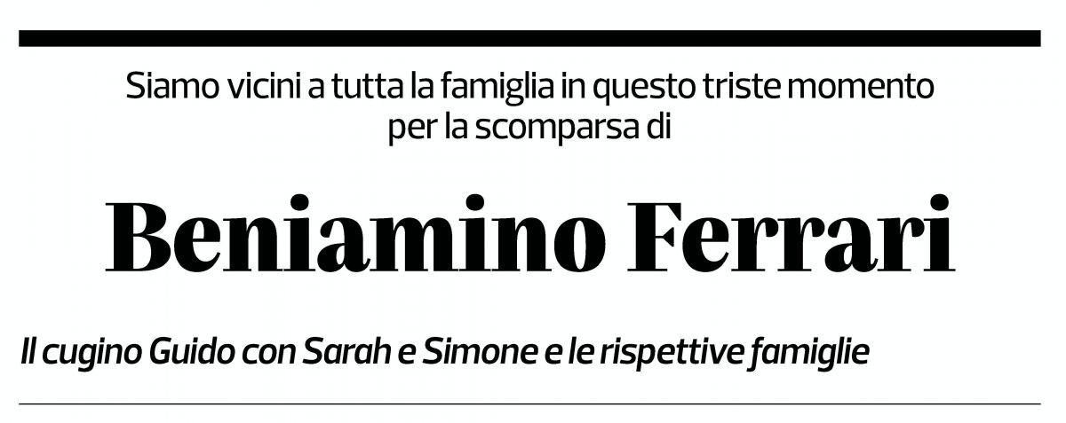 Annuncio funebre Beniamino Ferrari