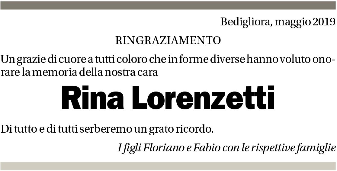 Annuncio funebre Rina Lorenzetti