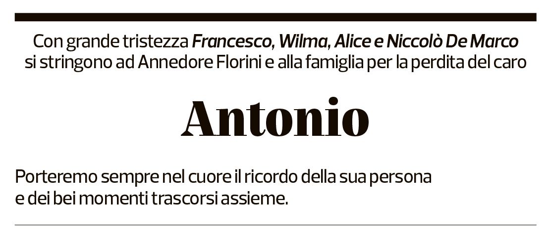 Annuncio funebre Antonio Florini