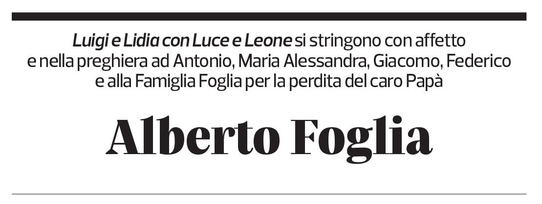 Annuncio funebre Alberto Foglia