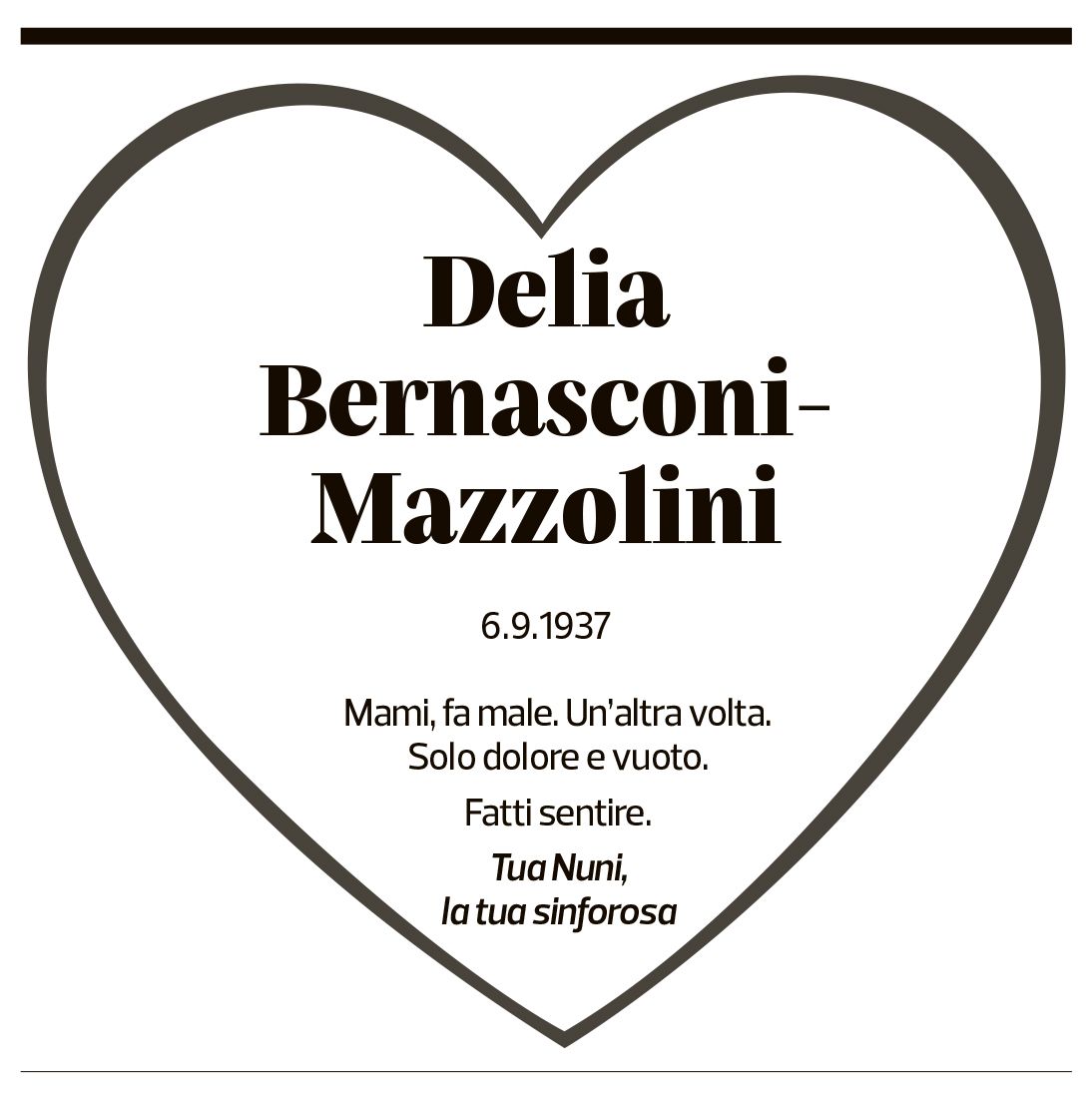 Annuncio funebre Delia Bernasconi-mazzolini