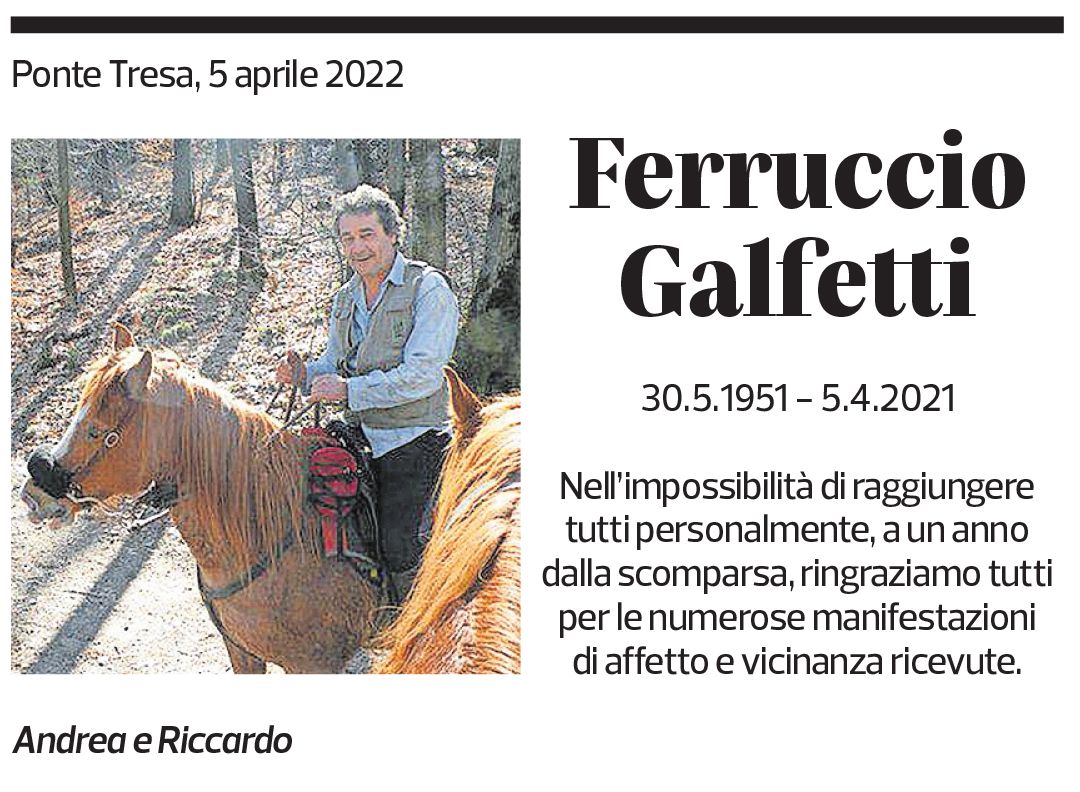 Annuncio funebre Ferruccio Galfetti