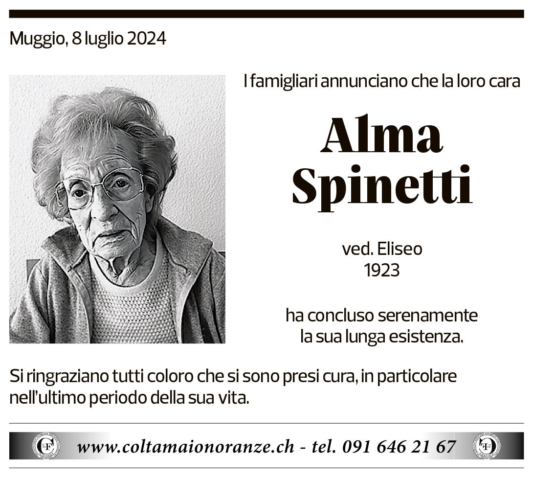 Annuncio funebre Alma Spinetti