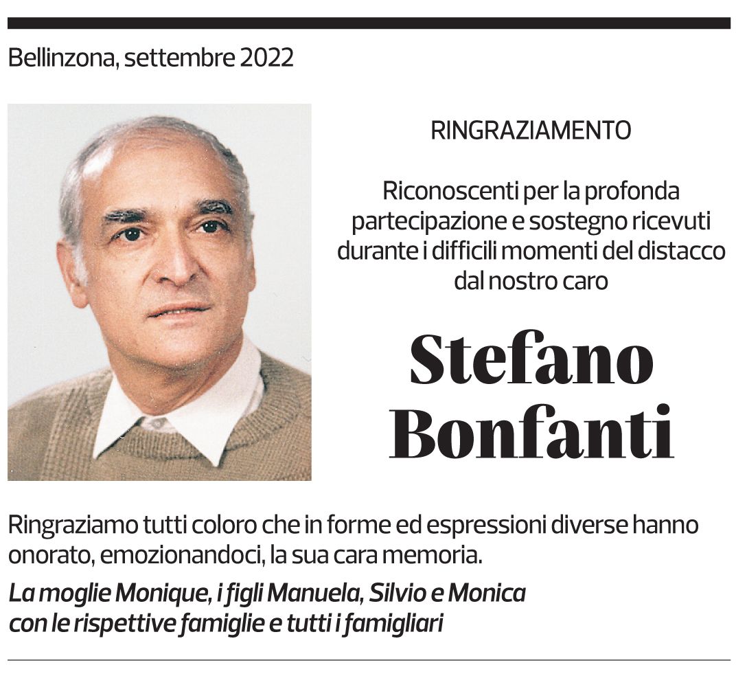 Annuncio funebre Stefano Bonfanti