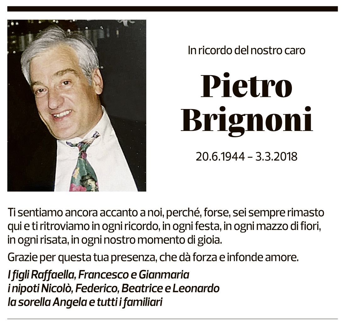 Annuncio funebre Pietro Brignoni