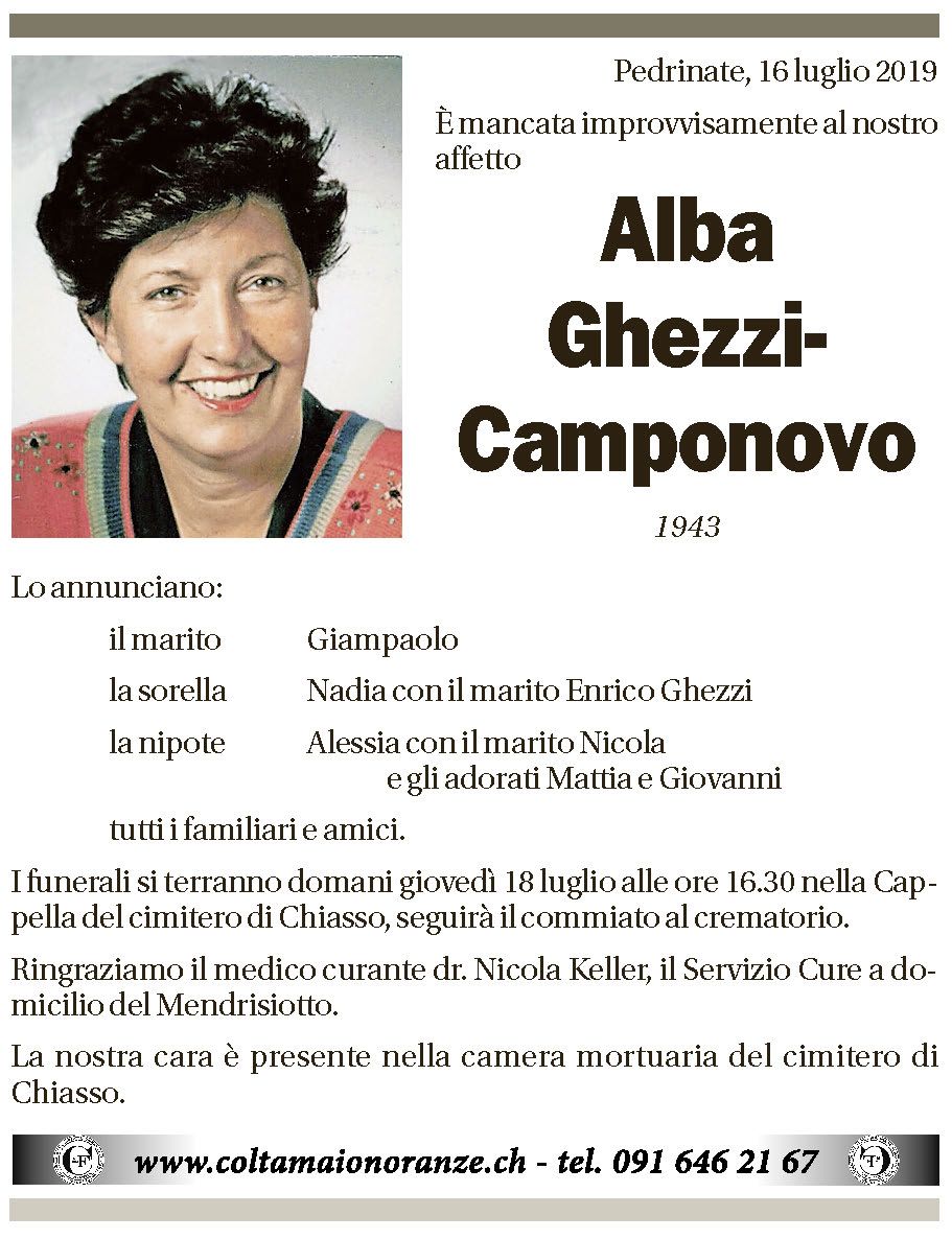 Annuncio funebre Alba Ghezzi-camponovo