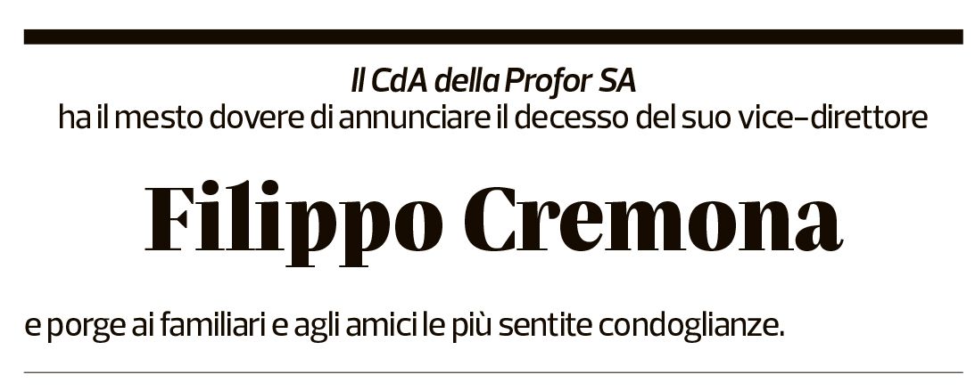 Annuncio funebre Filippo Cremona