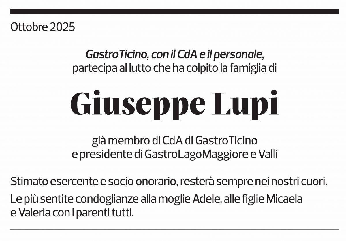 Annuncio funebre Giuseppe Lupi