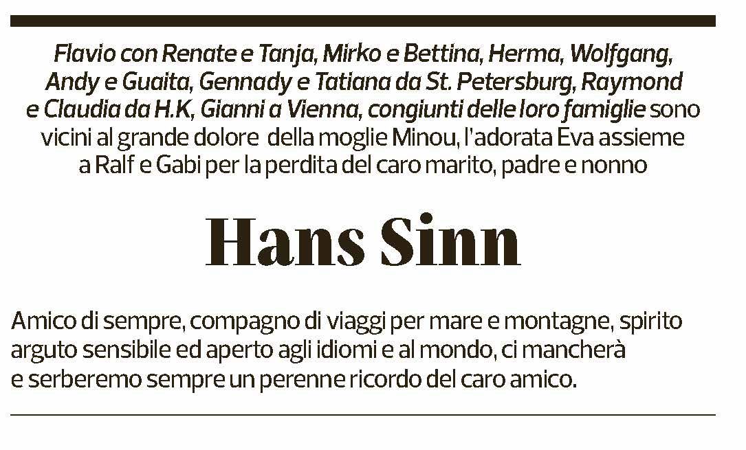 Annuncio funebre Hans Jürgen Sinn