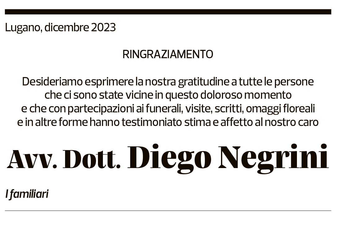 Annuncio funebre Diego Negrini