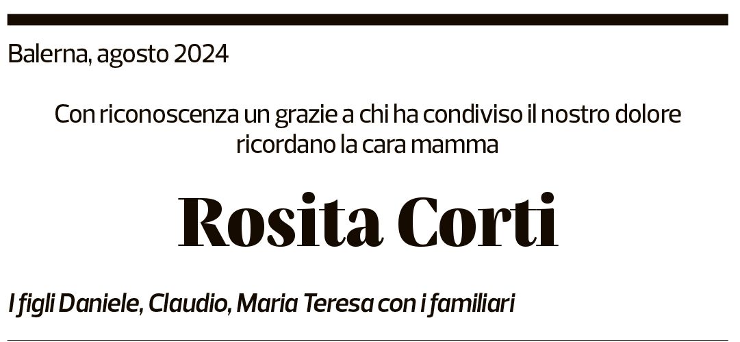 Annuncio funebre Rosita Corti