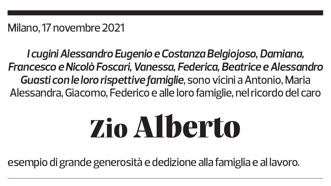 Annuncio funebre Alberto Foglia