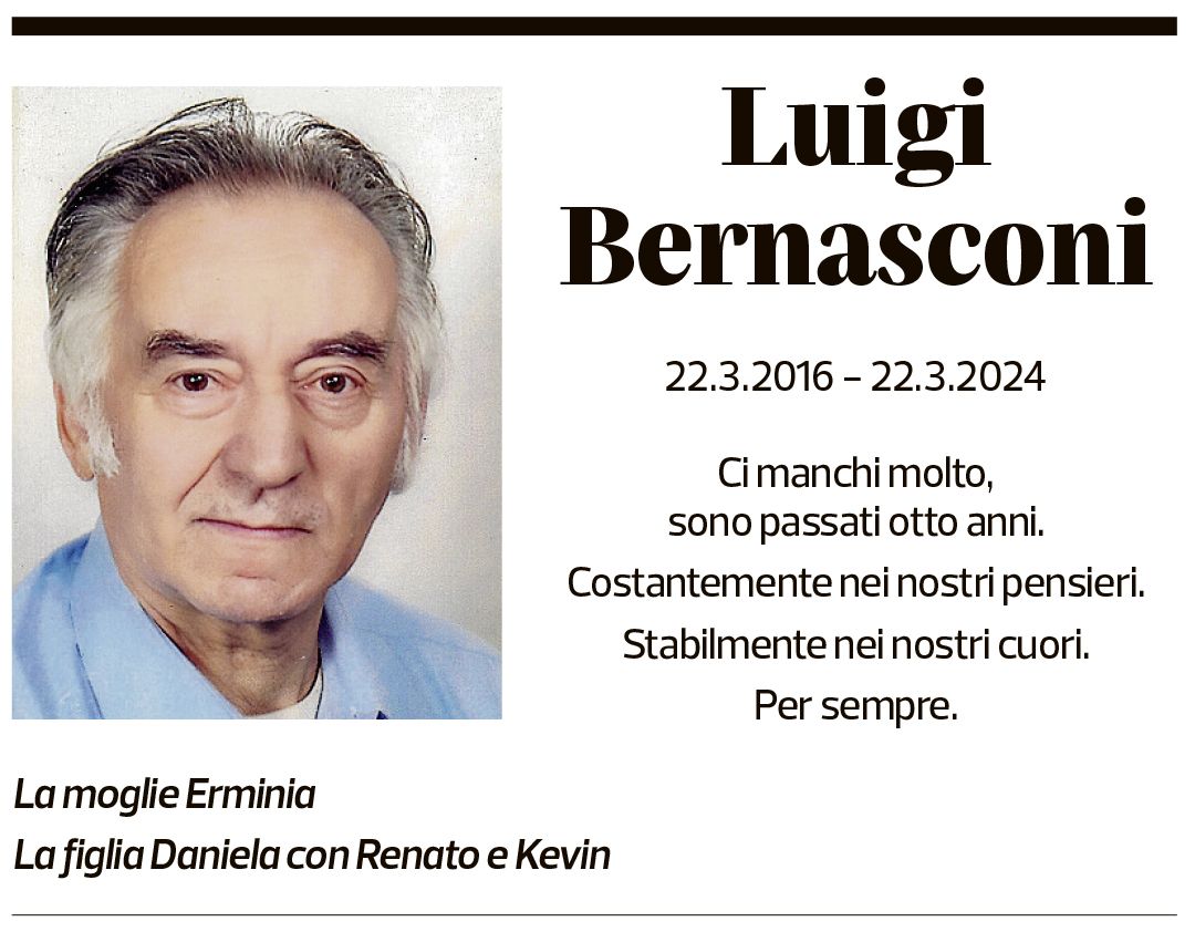 Annuncio funebre Luigi Bernasconi