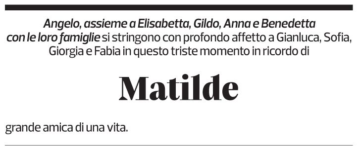 Annuncio funebre Matilde Bonetti Soldati