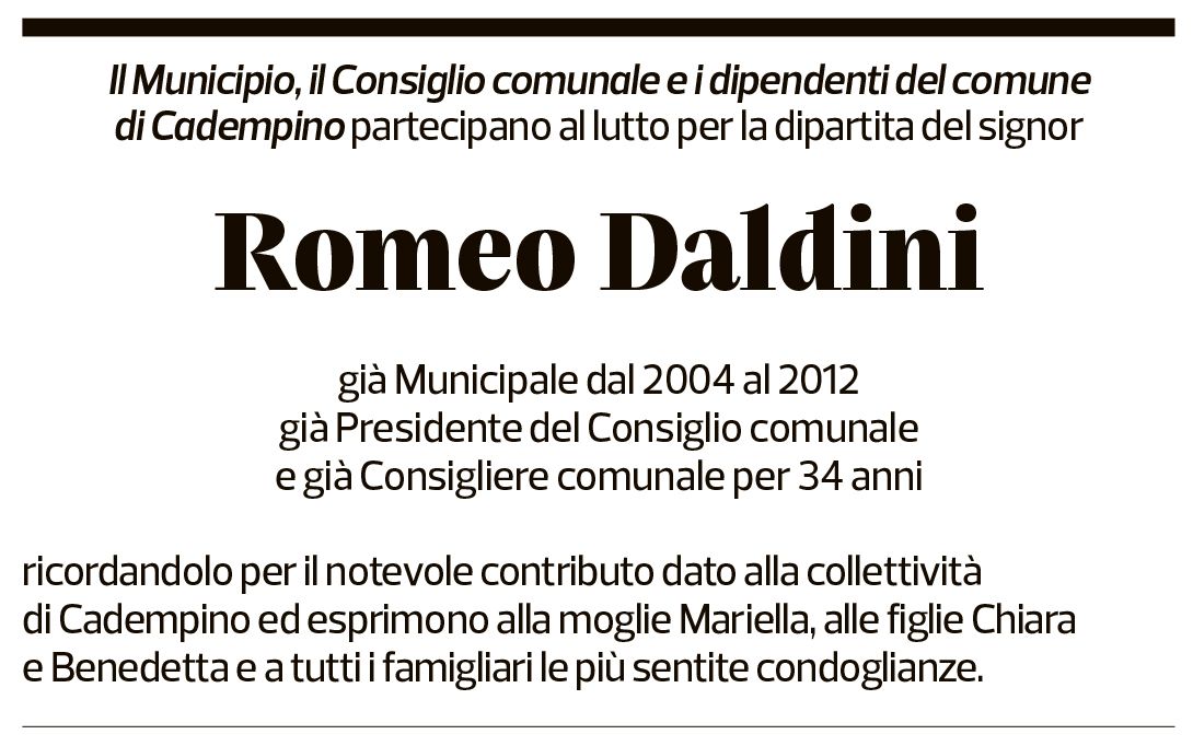 Annuncio funebre Romeo Daldini