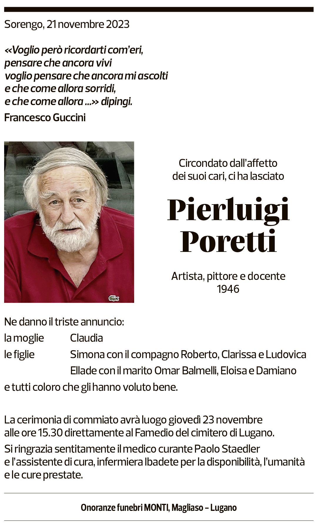 Annuncio funebre Pierluigi Poretti