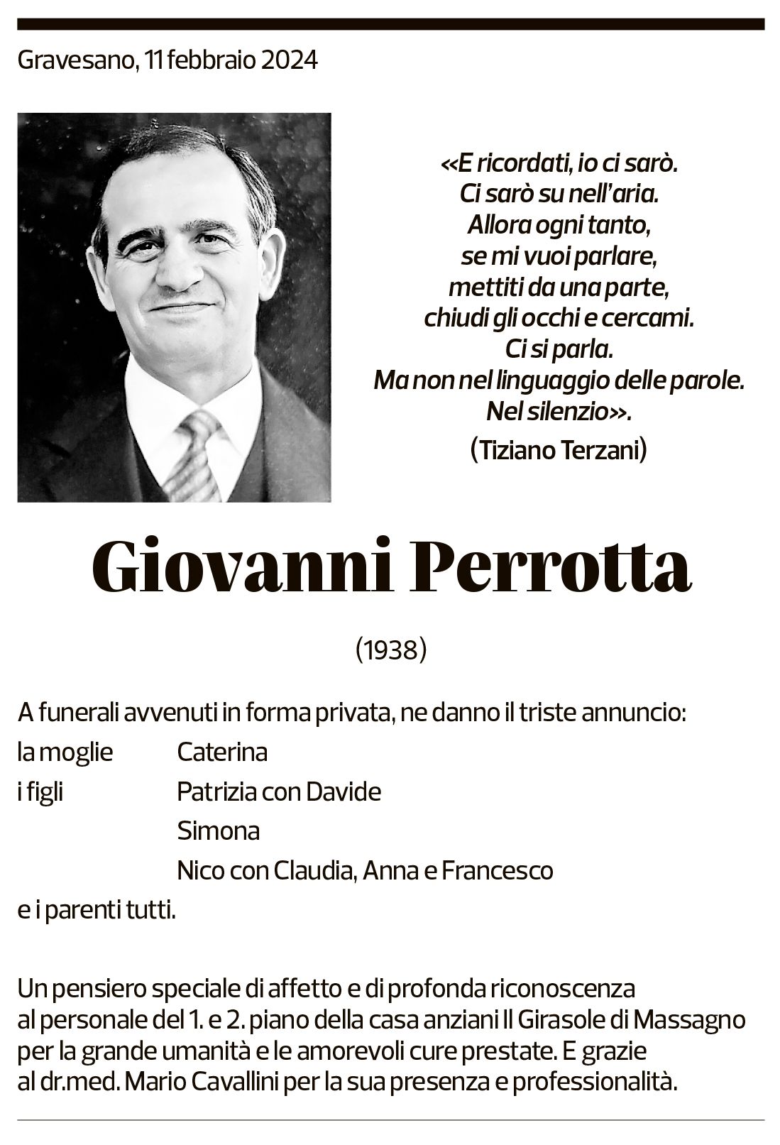 Annuncio funebre Giovanni Perrotta