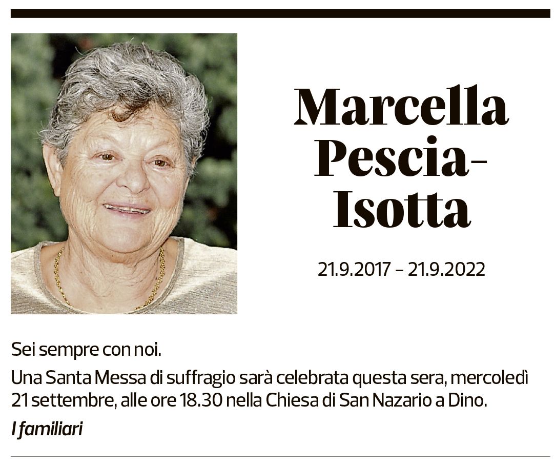 Annuncio funebre Marcella Pescia-isotta